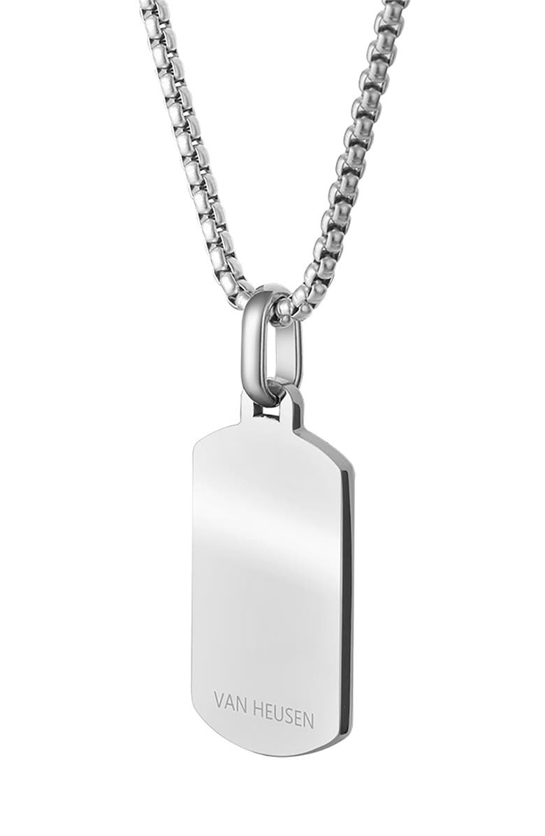 VAN HEUSEN Men's Stripe Dog Tag Pendant Necklace, Alternate, color, Silver