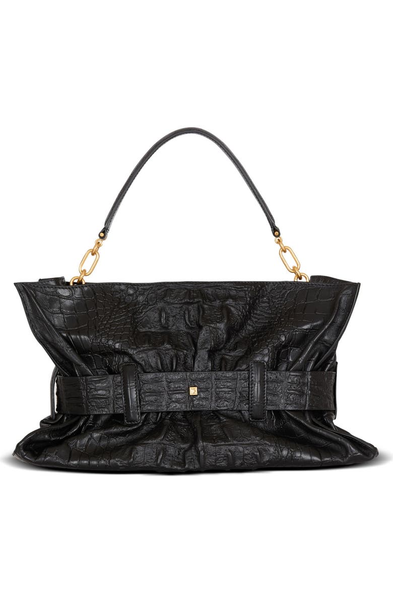 Balmain Medium Anthem bag in embossed crocodile-print calfskin, Alternate, color,