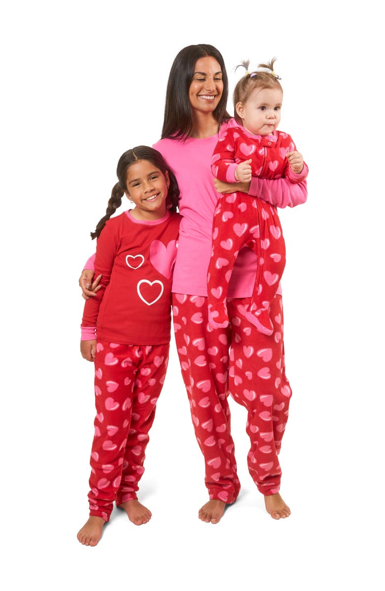 Leveret Kids Cotton Top & Fleece Pants Printed Matching Family Holiday Pajamas, Alternate, color, Heart