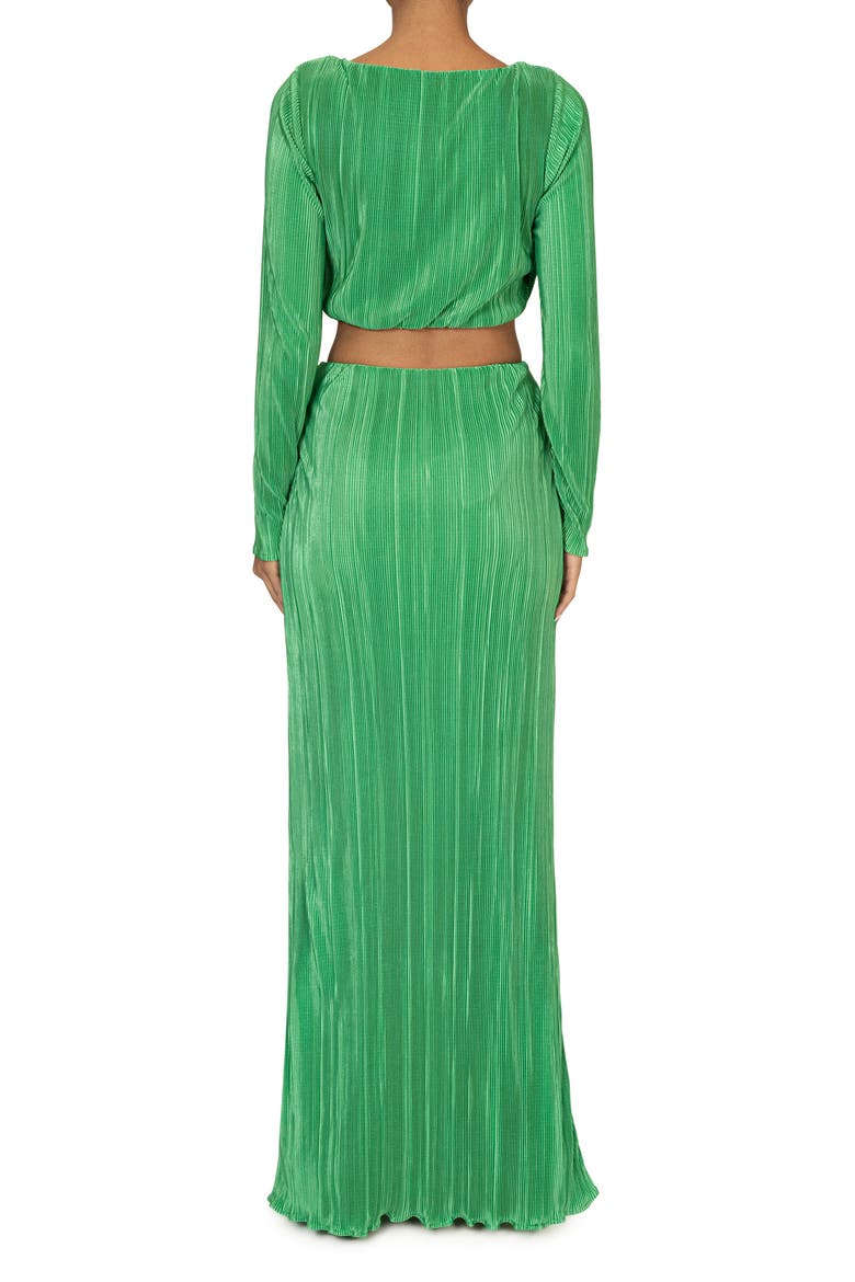 Haidyn Plissé Long Sleeve Crop Top & Maxi Skirt Set, Alternate, color, GREEN