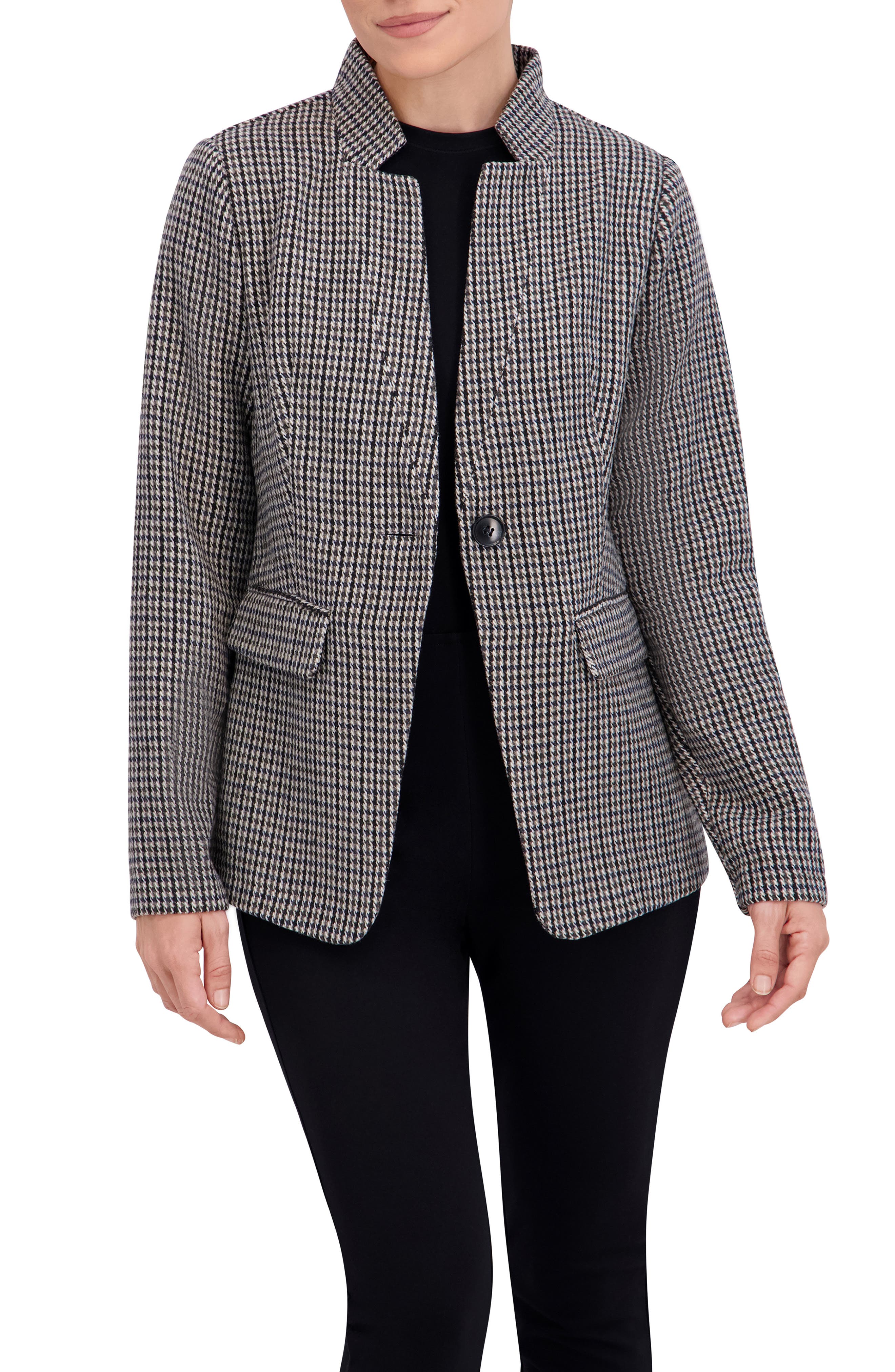 Ookie & Lala Houndstooth Inverted Notch Lapel Blazer