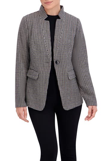 Ookie & Lala Houndstooth Inverted Notch Lapel Blazer In Gray