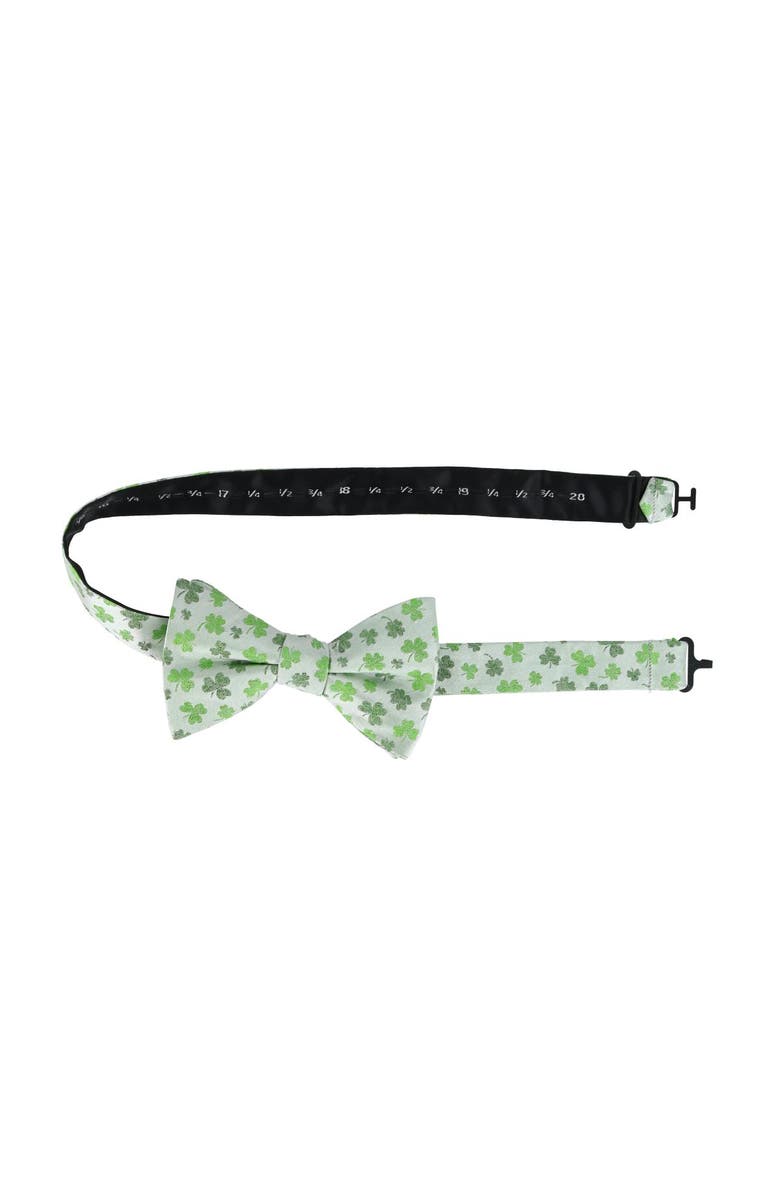 Trafalgar White Shamrock Novelty Silk Bow Tie, Alternate, color, White