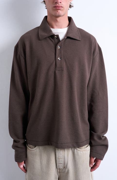 Waffle Knit Boxy Polo Sweatshirt