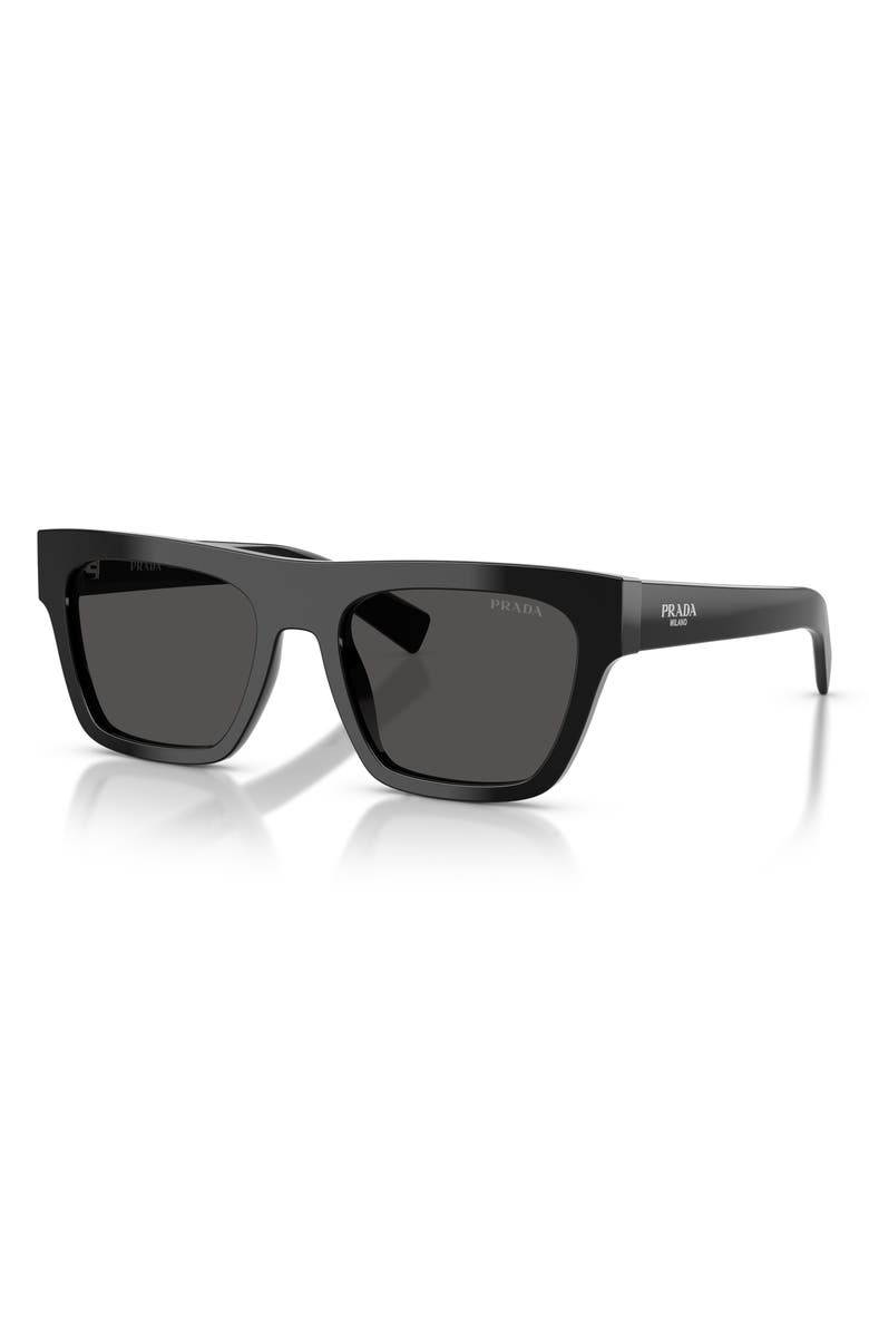 Prada 55mm Rectangular Sunglasses, Alternate, color, Black / Dark Grey