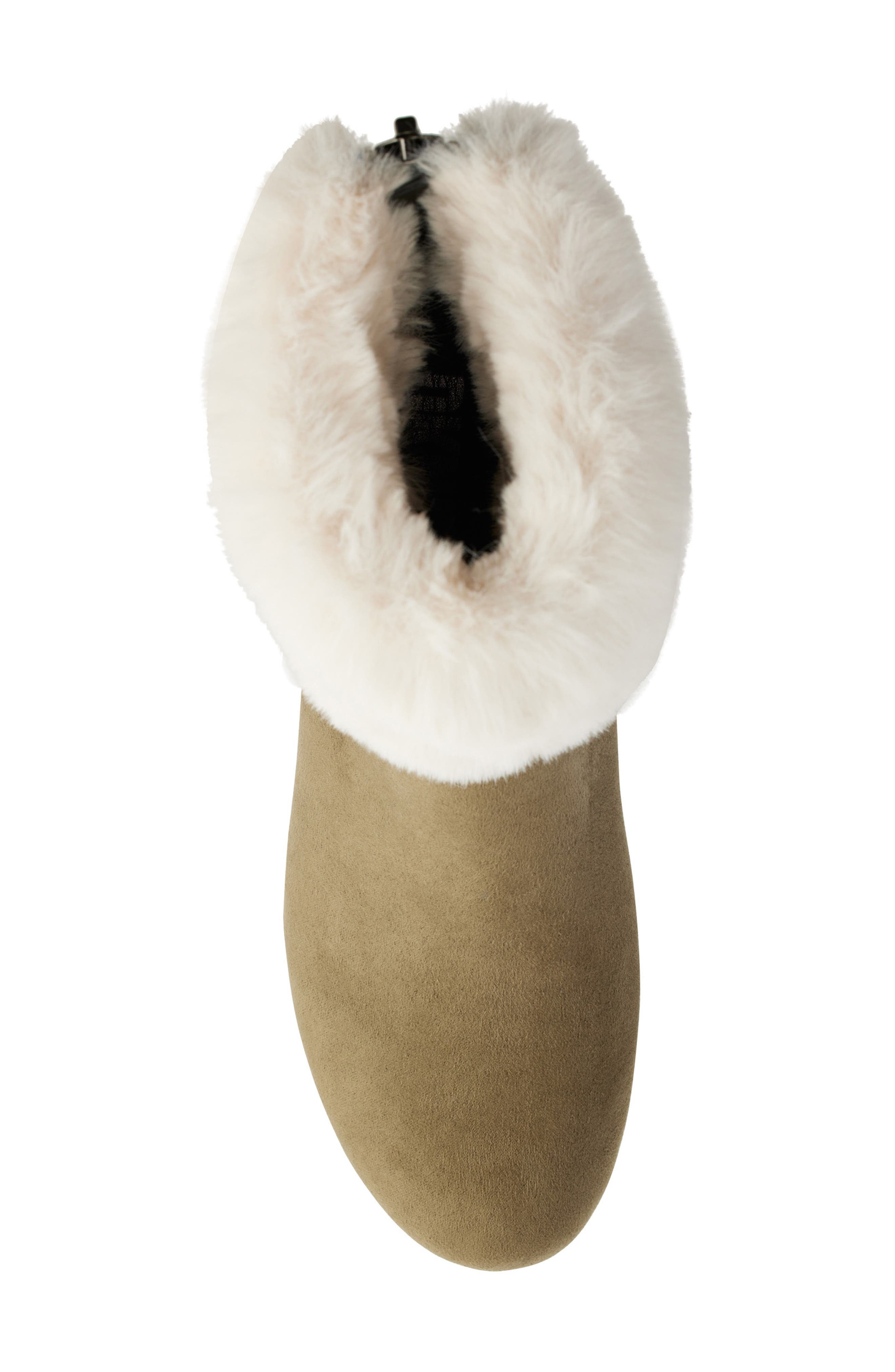 DKNY Faux Fur Wedge Bootie, Alternate, color, Light Military/ Vanilla