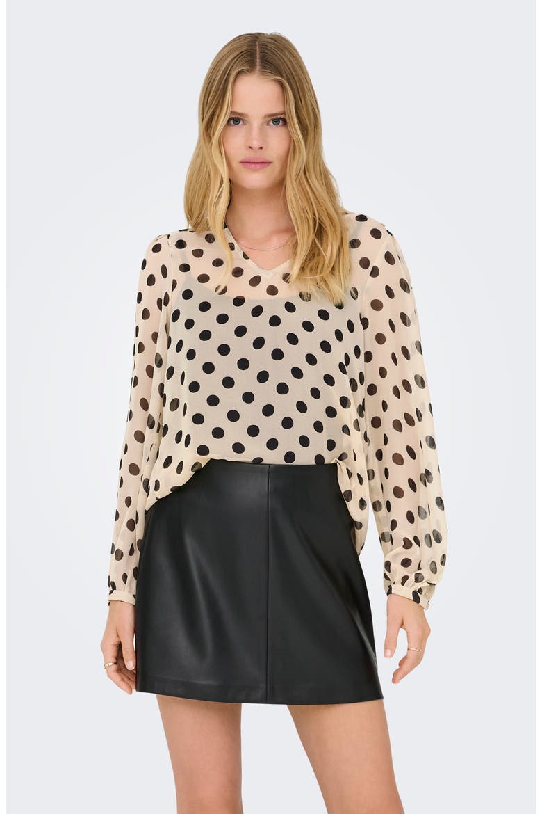 Fedja Polka Dot Long Sleeve Woven Top, Alternate, color, FROSTED ALMOND/ BLACK DOTS