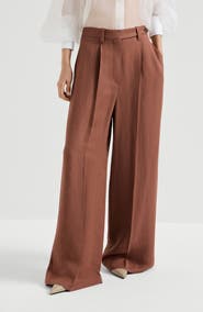 Brunello Cucinelli Fluid twill wide trousers with monili