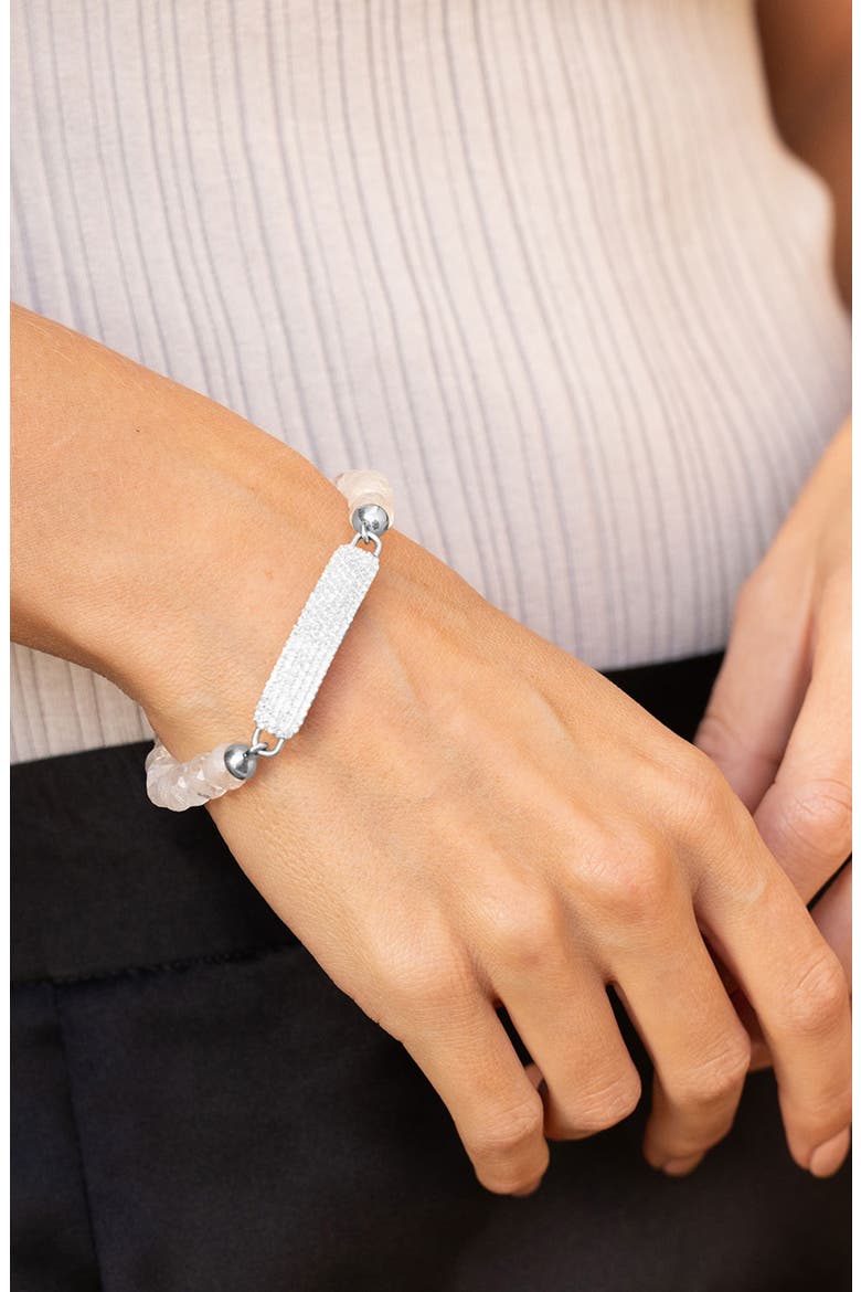 Small Diamond Id Tag On Rainbow Moonstone Bead Bracelet, Alternate, color, White / Sterling Silver
