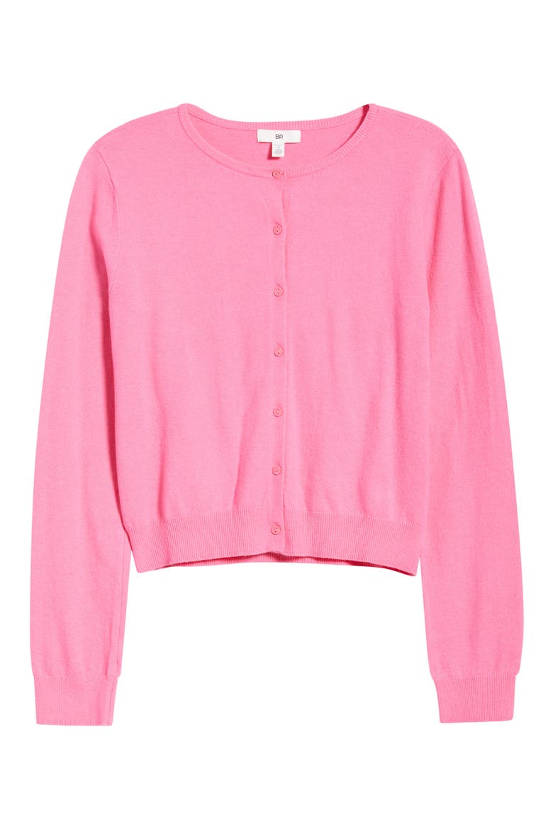 Crewneck Cotton Blend Cardigan, Alternate, color, PINK AZALEA