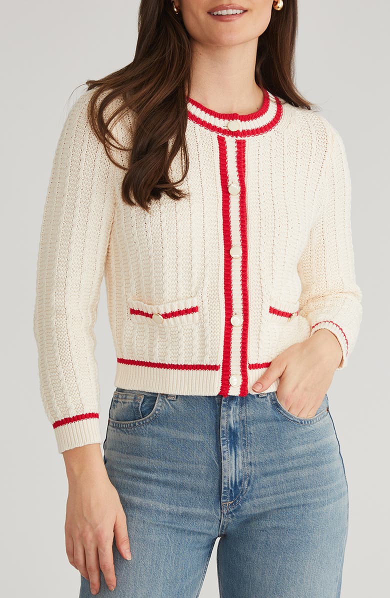 525 america Laurel Contrast Trim Cardigan, Main, color, Sea Salt Multi