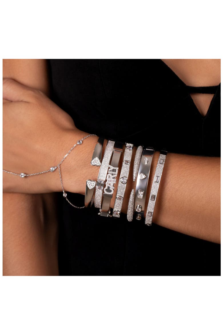 Baguette and Pavé Bangle, Alternate, color, SILVER
