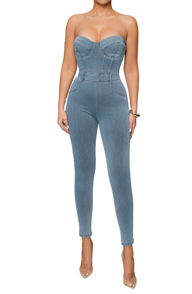 JLUXLABEL Diya Denim Bustier Jumpsuit, Alternate, color, Denim