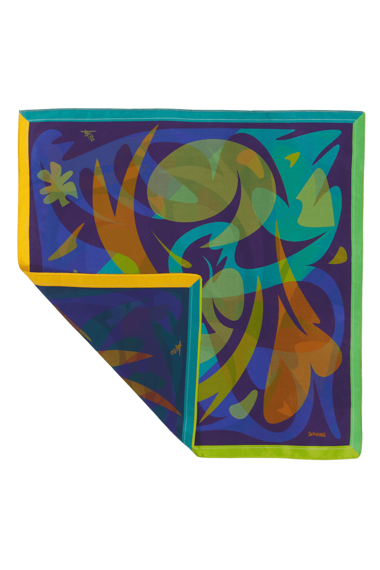 Patient Shadow | 18" Mulberry Silk Furoshiki Wrap by Essery Waller, Main, color, Green