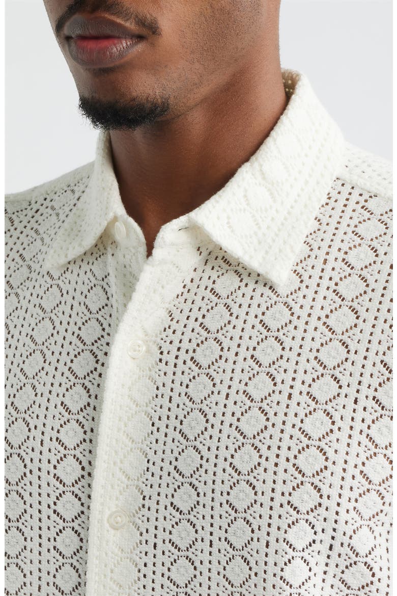 Boxy Lace Short Sleeve Button-Up Shirt, Alternate, color, IVORY EGRET