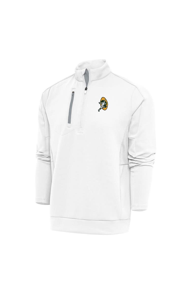 ANTIGUA Men's Antigua White Green Bay Packers Team Logo Throwback Generation Quarter-Zip Pullover Top, Main, color, White