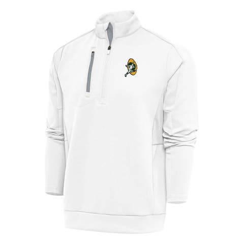 Men's Antigua White Green Bay Packers Team Logo Throwback Generation Quarter-Zip Pullover Top
