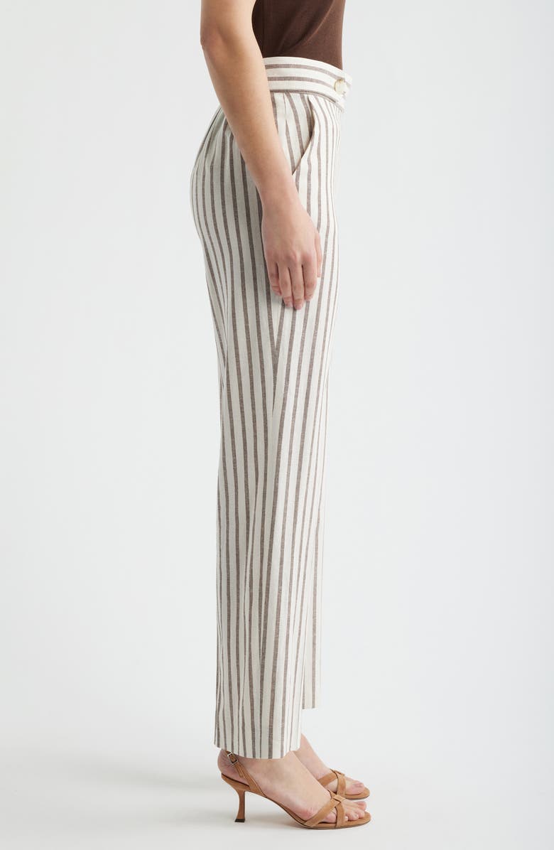 Anne Klein Stripe High Waist Straight Leg Pants, Alternate, color, Wht Dv/ Dk Choc