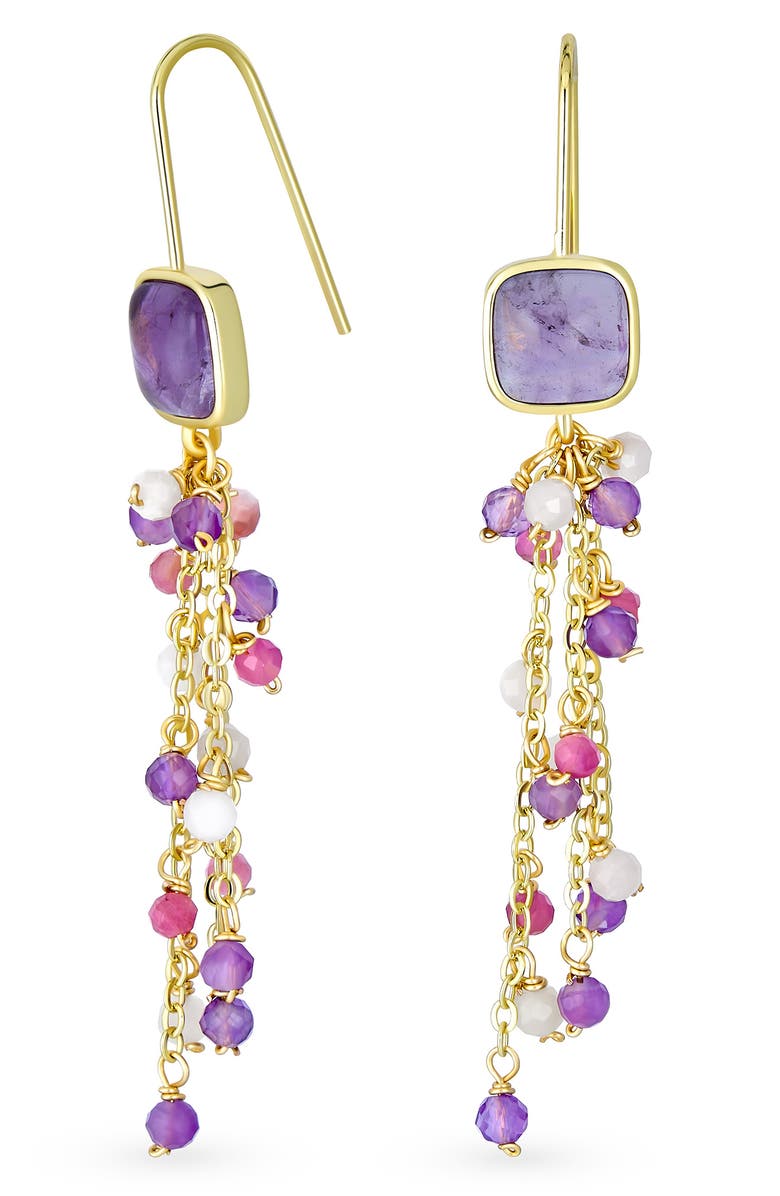 BLING JEWELRY Cluster Bead Linear Earrings, Main, color, Purple