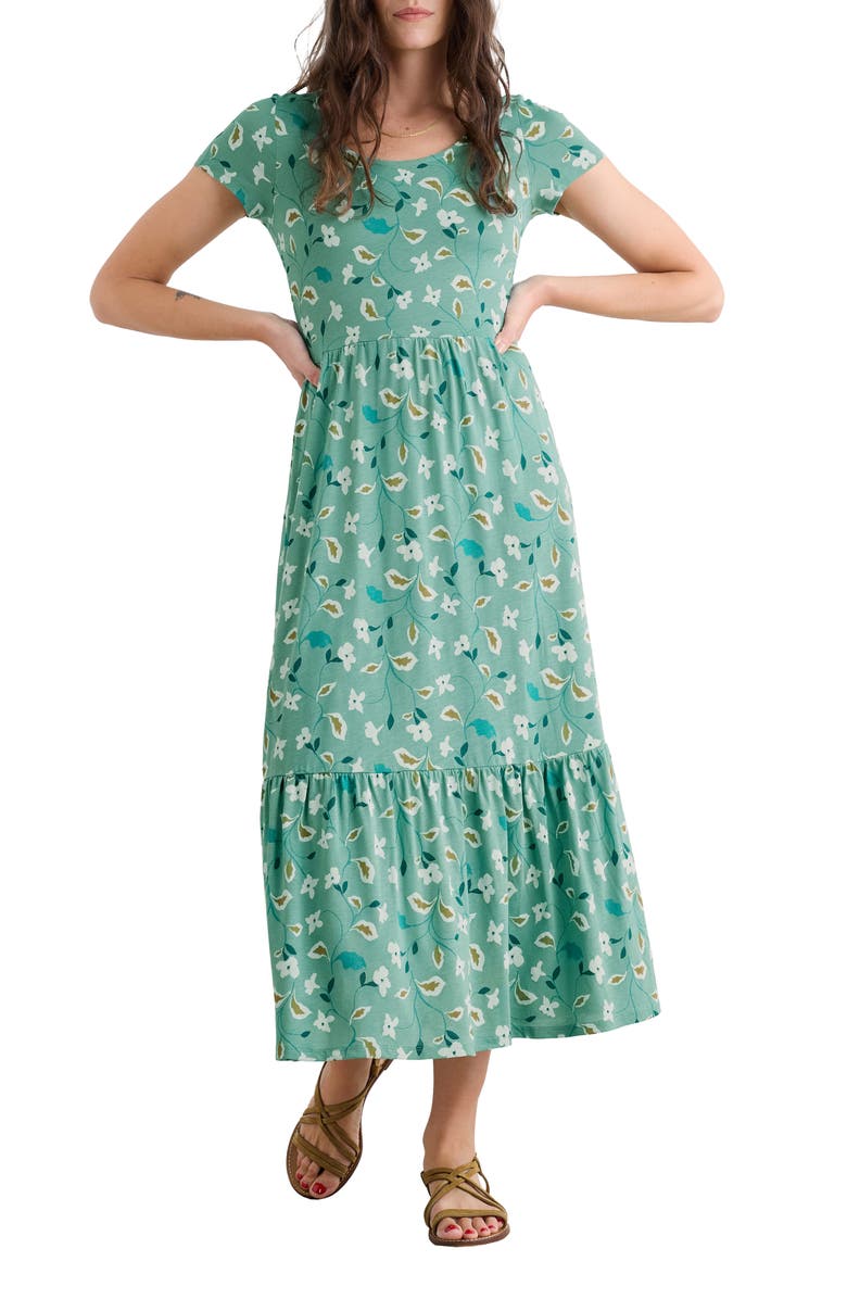 Seasalt Cornwall Tor View Tiered Maxi Dress, Main, color, Chalk Flower Sage Leaf