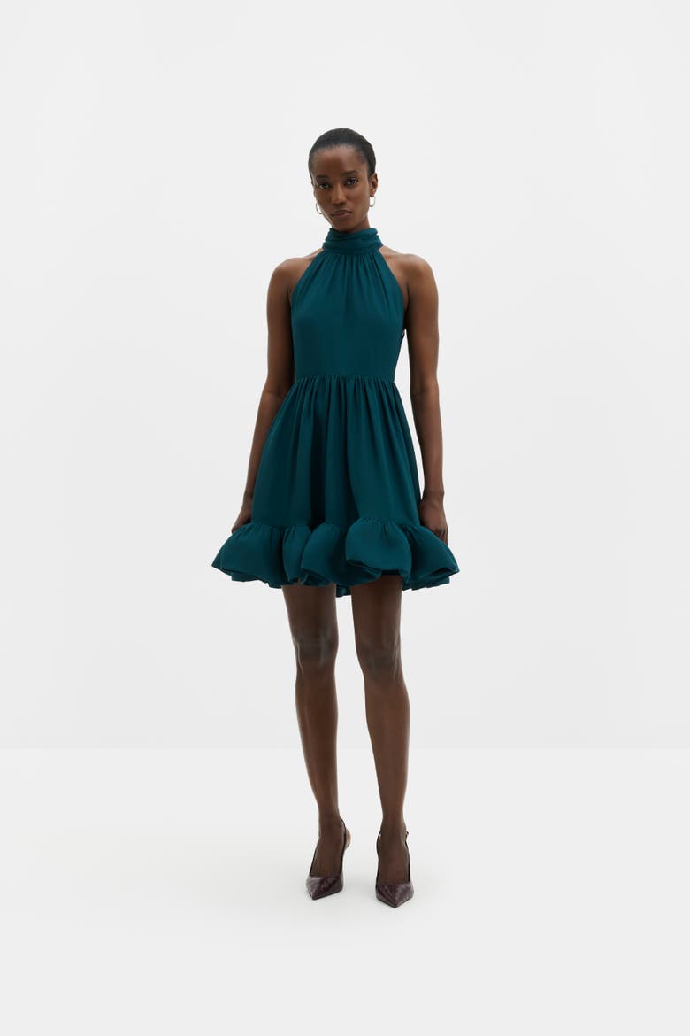 Fern Halterneck Ruffled Midi Dress, Main, color, Teal