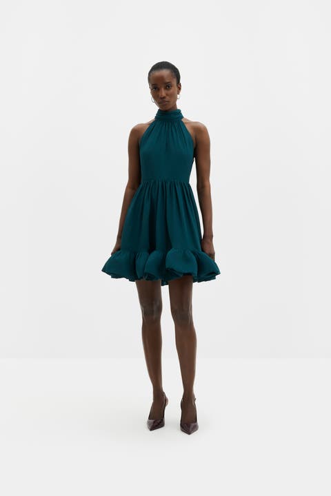 Fern Halterneck Ruffled Midi Dress