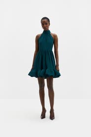 Malina Fern Halterneck Ruffled Midi Dress