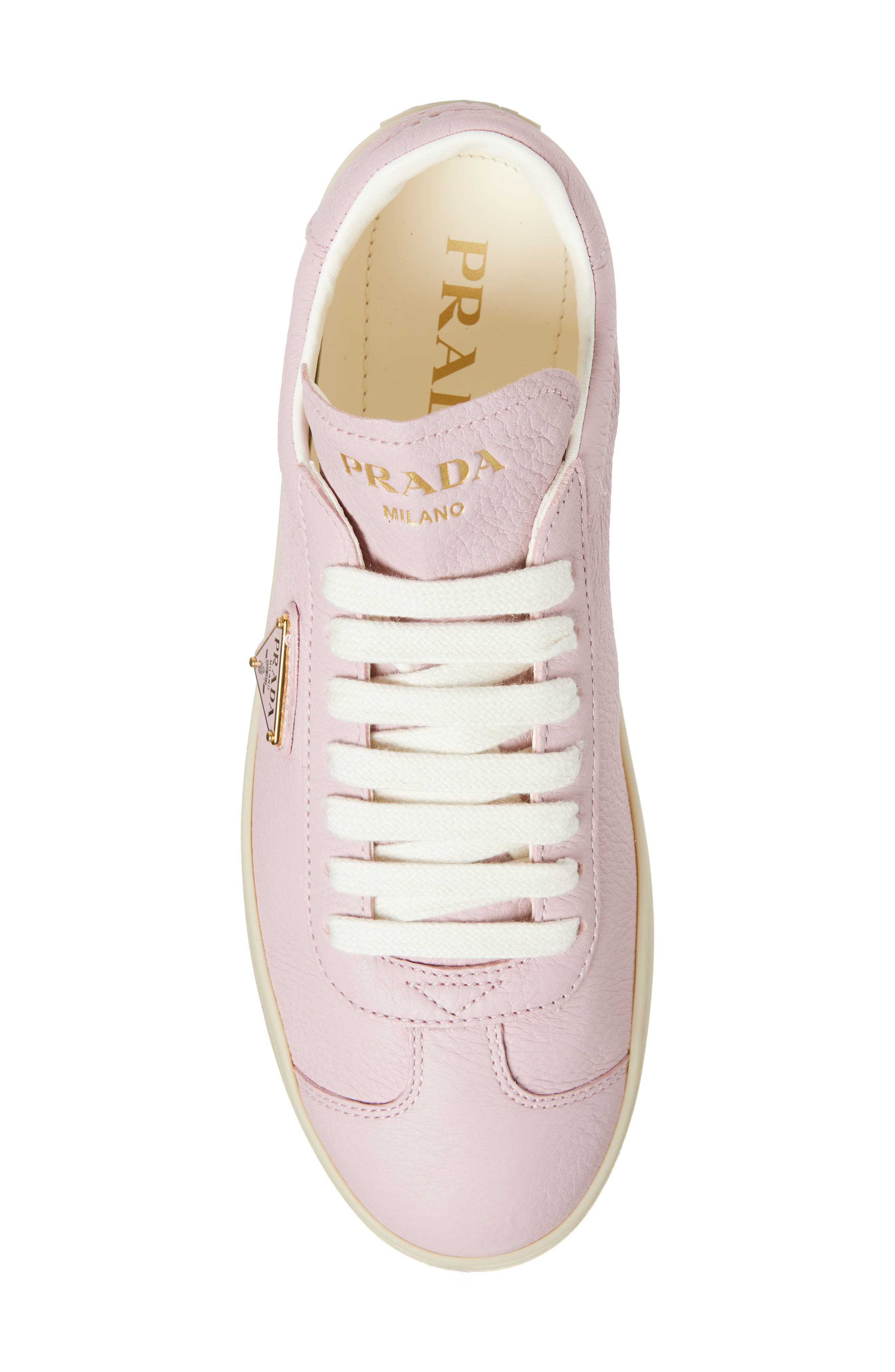 Prada Lane Triangle Logo Deerskin Leather Sneaker, Alternate, color, 