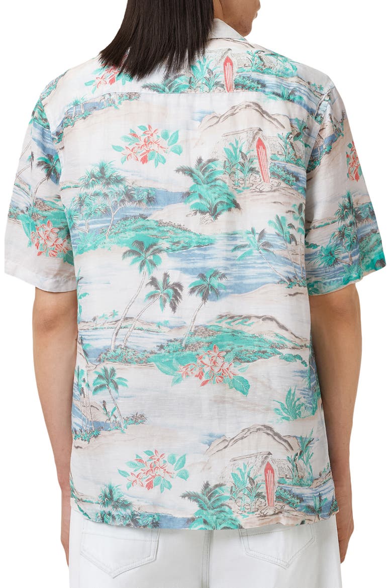 Biarritz Tropical Print Viscose & Linen Camp Shirt, Alternate, color, FROSTED WHITE