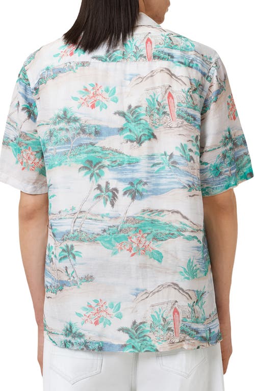 Allsaints Mens Frosted White Biarritz Tropical-print Woven Shirt In White