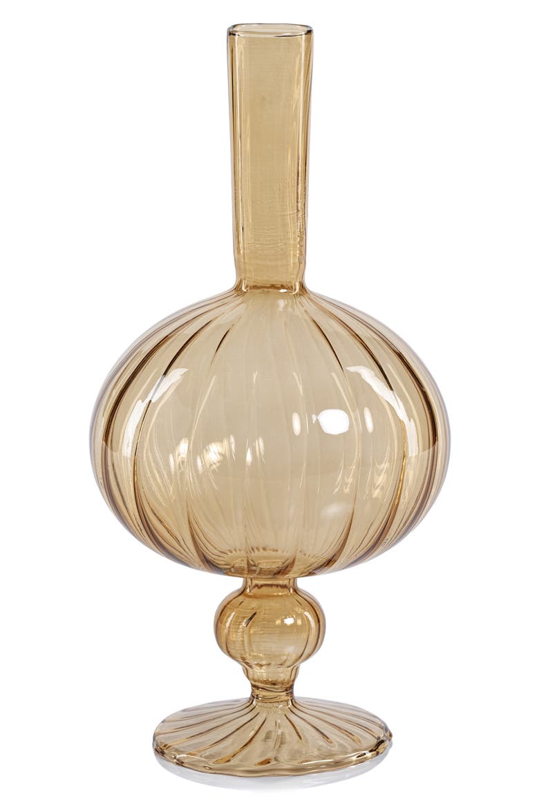 Vellum Spiral Footed Glass Vase, Main, color, LIGHT AMBER