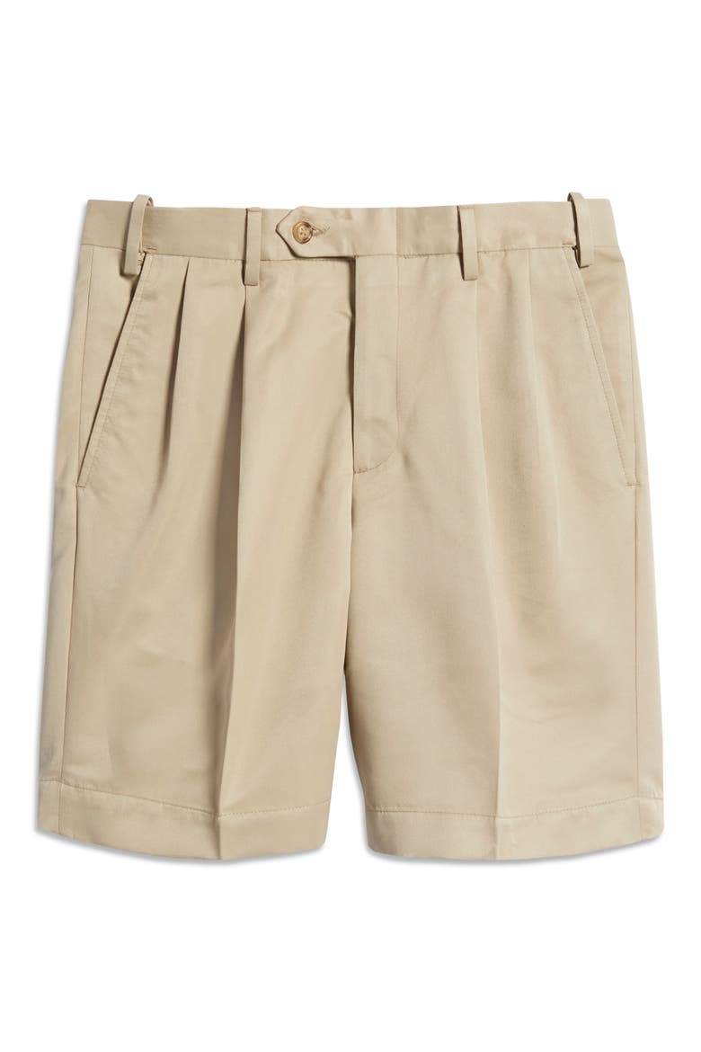 Microfiber Self Sizer Pleated Shorts, Alternate, color, TAN