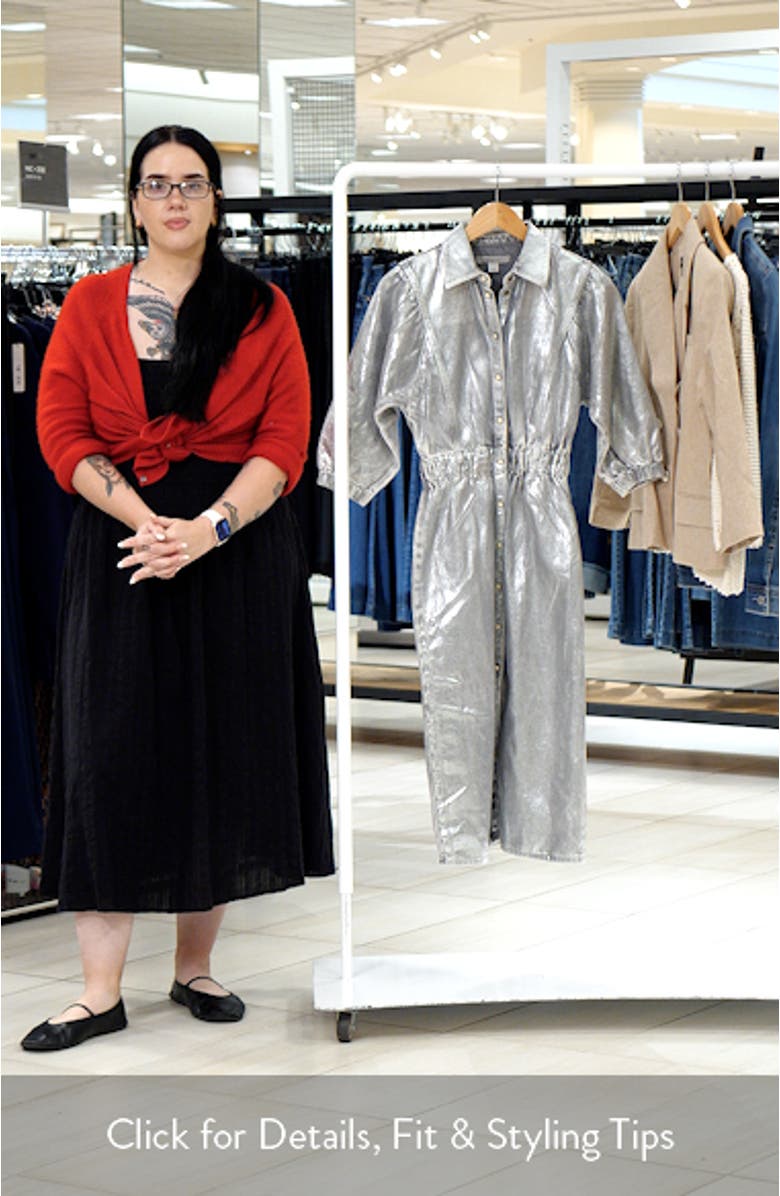 Osa Metallic Puff Sleeve Denim Shirtdress, sales video thumbnail