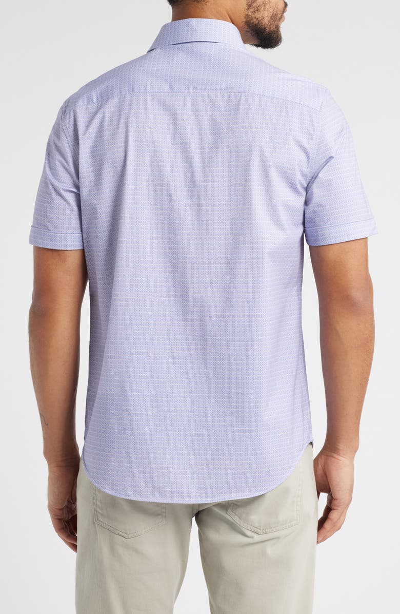 Bugatchi Miles OoohCotton<sup>®</sup> Geometric Print Short Sleeve Button-Up Shirt, Alternate, color, Lilac