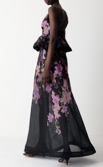 Zimmermann Dawning Floral Linen & Silk Peplum Gown | Nordstrom