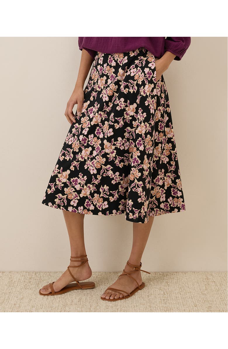 Pact Organic Cotton Fit & Flare Midi Skirt, Alternate, color, Scattered Posies Black