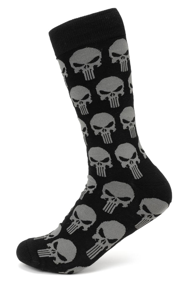 Punisher Socks & Lapel Pin Set, Main, color, BLACK