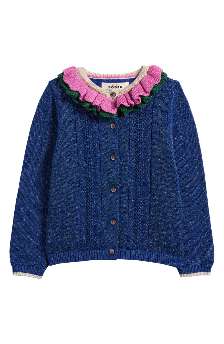 Mini Boden Kids' Sparkle Frill Neck Cardigan, Main, color, 