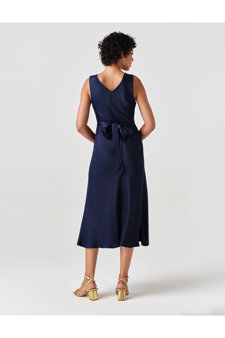 Alessia Picot V-neck Satin Midi Dress, Alternate, color, Navy