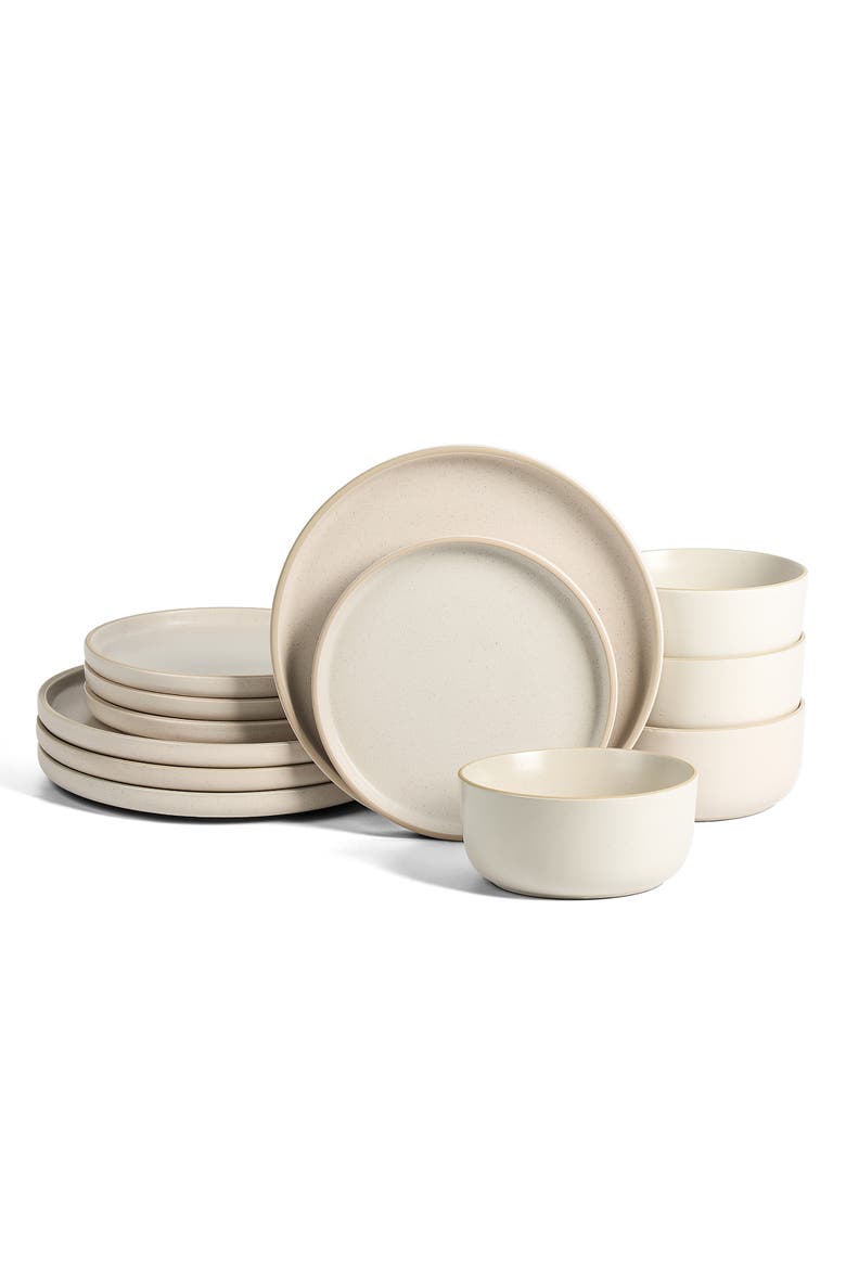 Amber Stoneware 12-Piece Dinnerware Set, Main, color, White Speckled