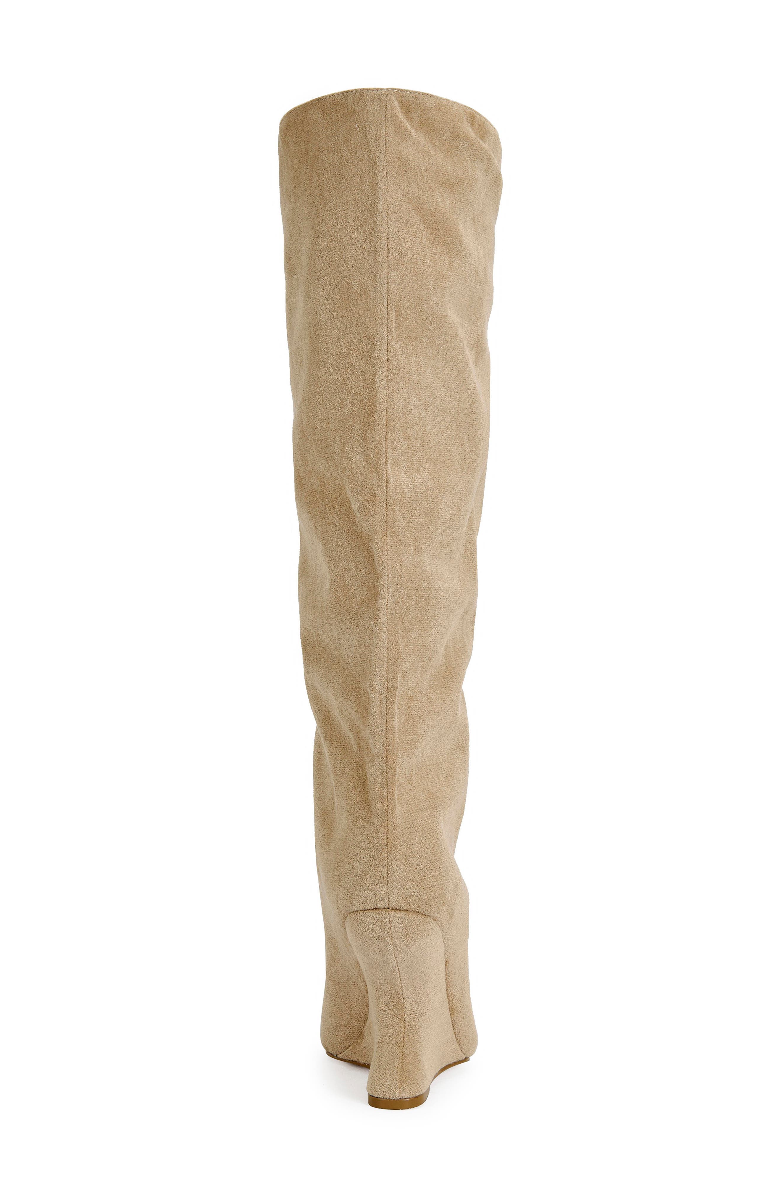 AZALEA WANG Vincent Knee High Open Toe Boot, Alternate, color, Tan