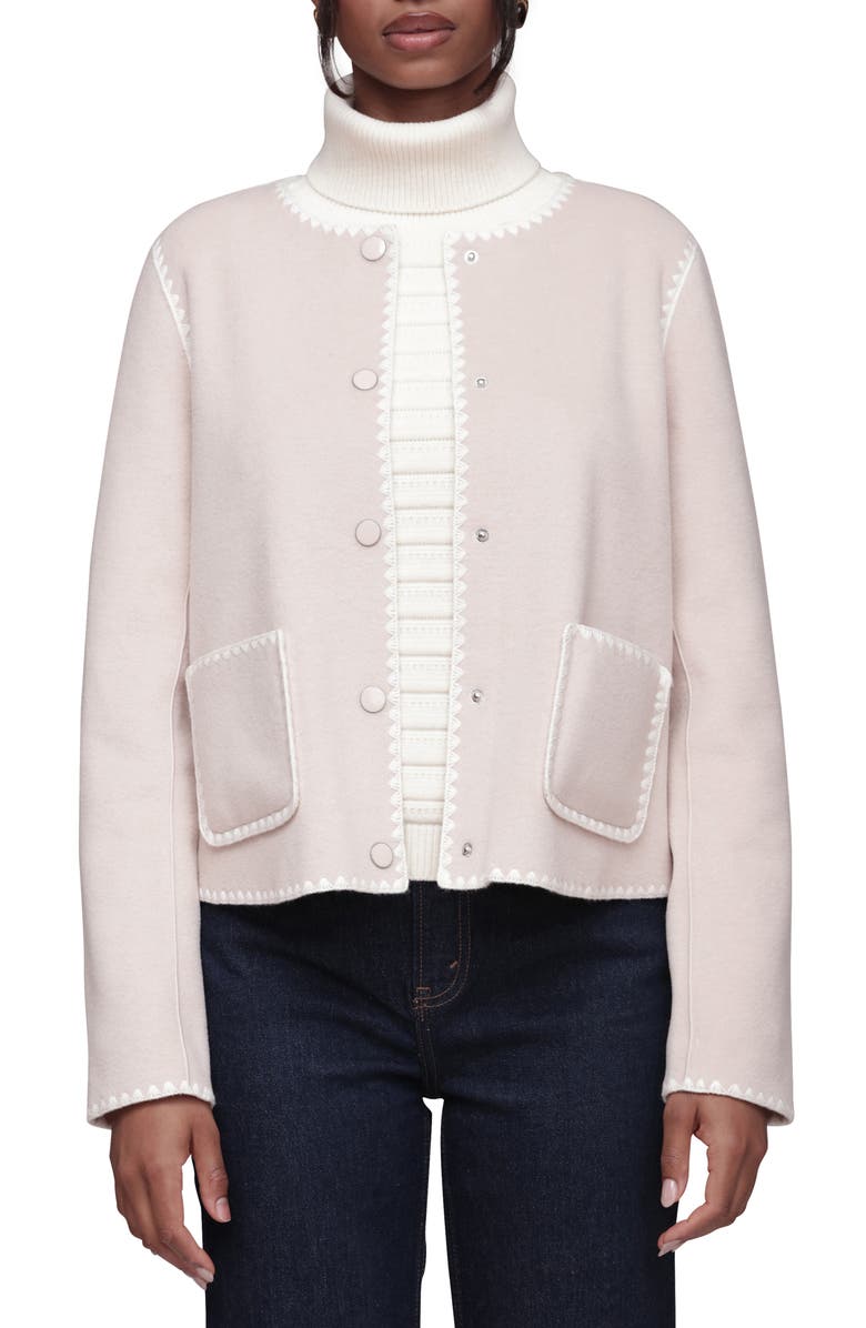 Bagatelle Contrast Stitch Collarless Jacket, Alternate, color, Cream