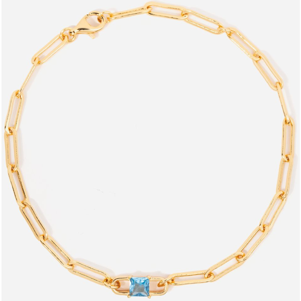 Little Sky Stone Birthstone Paperclip Chain Bracelet In Gold