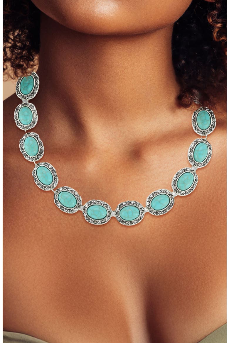Faux Turquoise Necklace, Alternate, color, SILVER