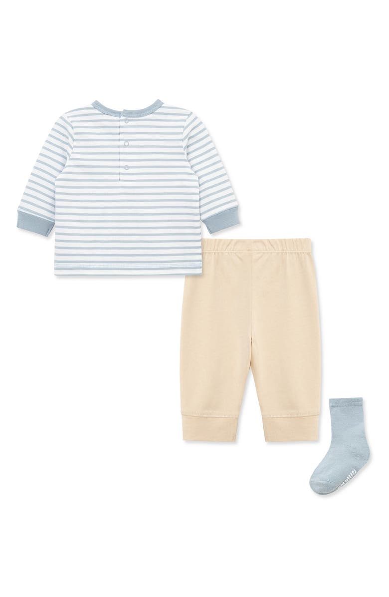 Little Me Woof Stripe Shirt, Joggers & Socks Set, Alternate, color, Tan