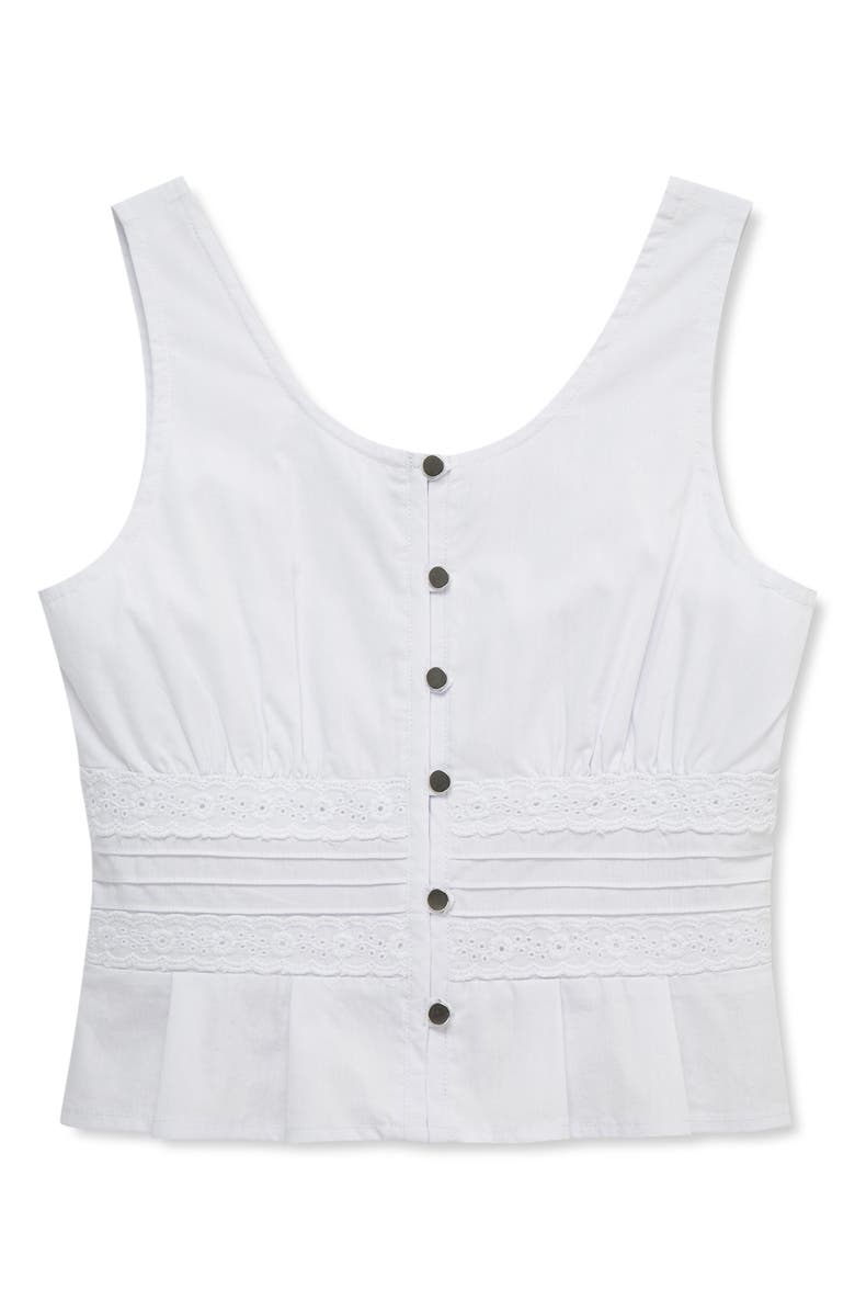 Truce Kids' Babydoll Embroidered Cotton Blend Tank Top, Main, color, White