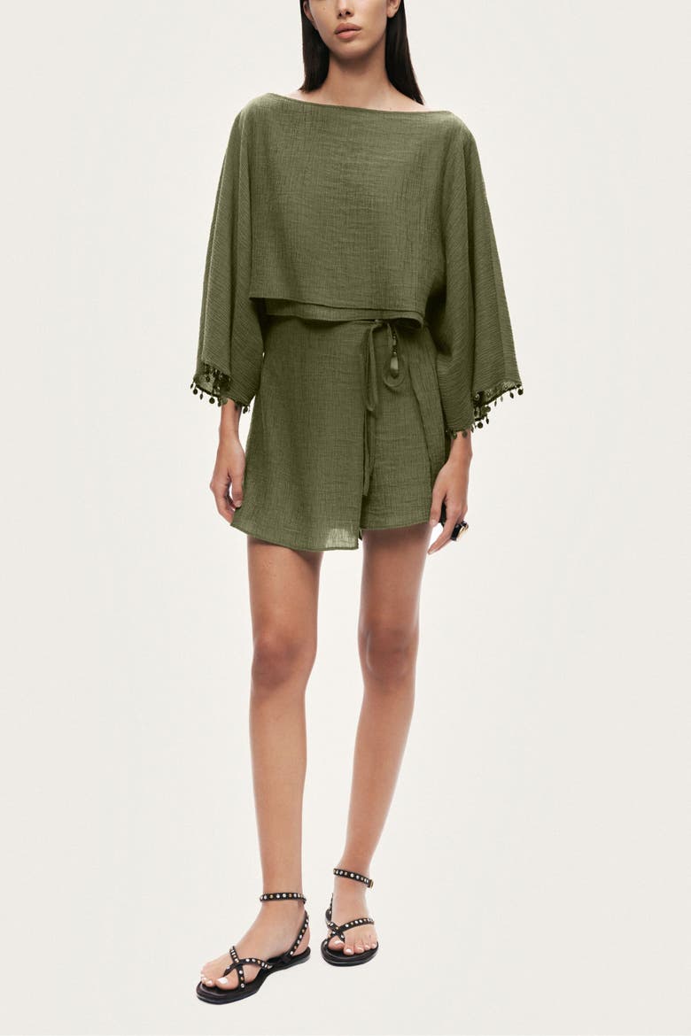 Cropped Boat-Neck Blouse, Alternate, color, Khaki