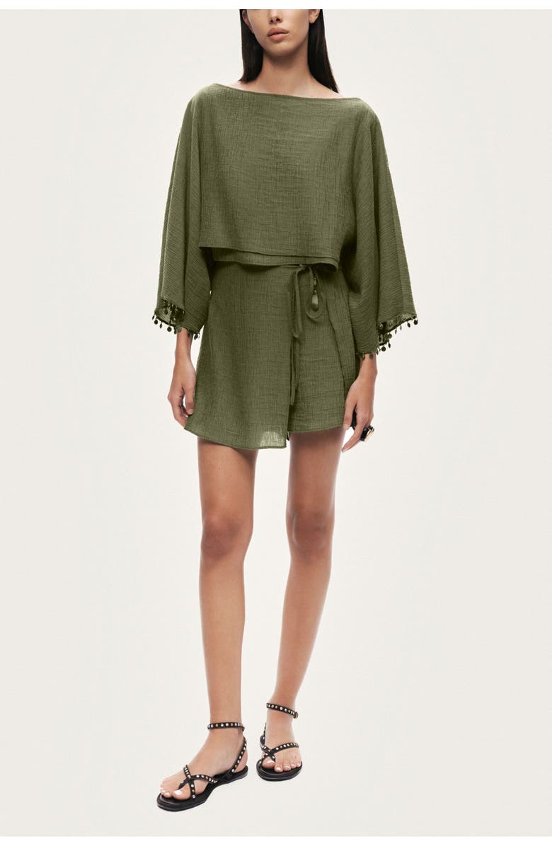 Nocturne Cropped Boat-Neck Blouse, Alternate, color, Khaki