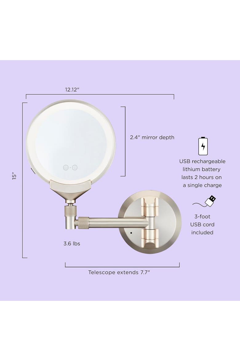 2-in-1 Spot Magnify Rechargeable Wall Mount Mirror, Alternate, color, Silver