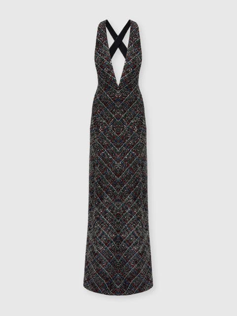 Long Dress With V-neck And Check Pattern
